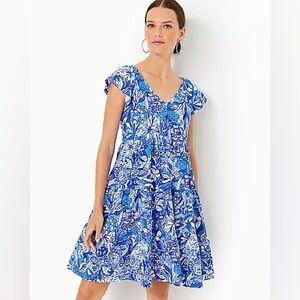 Lilly Pulitzer Kawai Swing Mini Dress in Blue Tang Flocking Fabulous